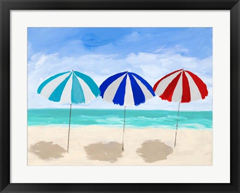 Framed Beach Umbrella Trio Print