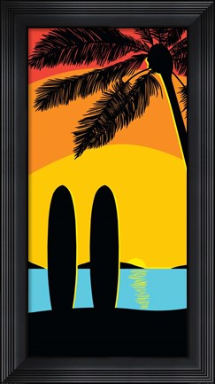 Framed Sunset Surf Panel Print