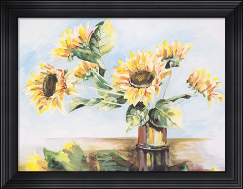 Framed Sunflowers on Golden Vase Print