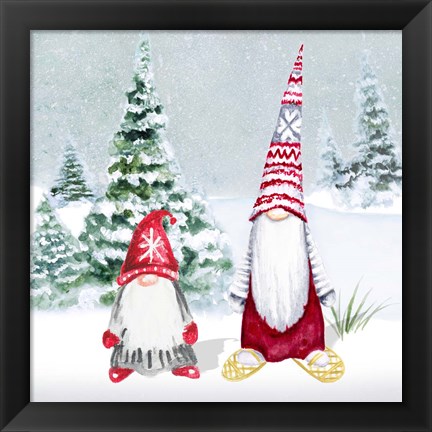 Framed Gnomes on Winter Holiday II Print