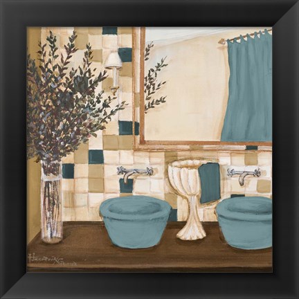 Framed Blue Zen Bath I Print