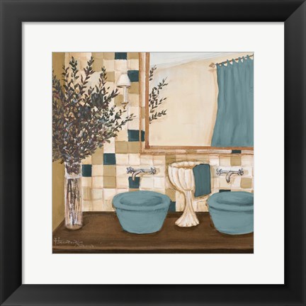 Framed Blue Zen Bath I Print