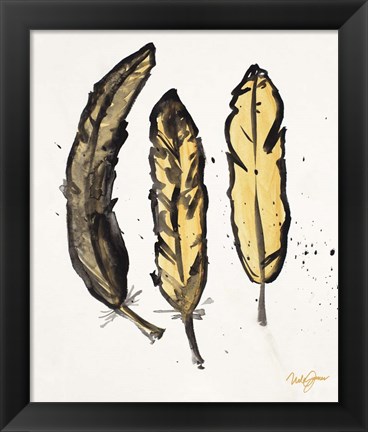 Framed Golden Feathers I Print