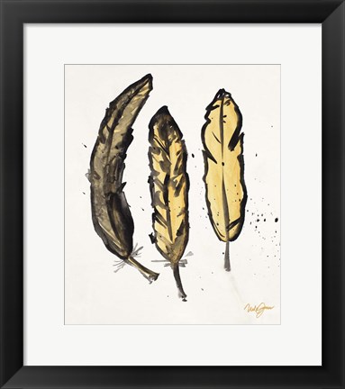 Framed Golden Feathers I Print