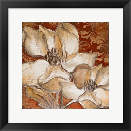 Framed Whispering Magnolia on Red I Print