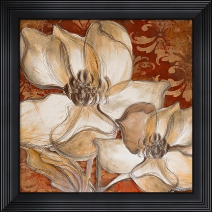Framed Whispering Magnolia on Red I Print
