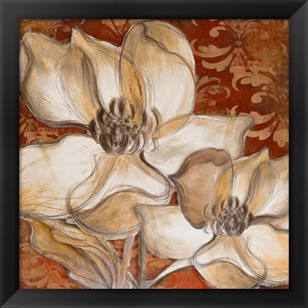 Framed Whispering Magnolia on Red I Print