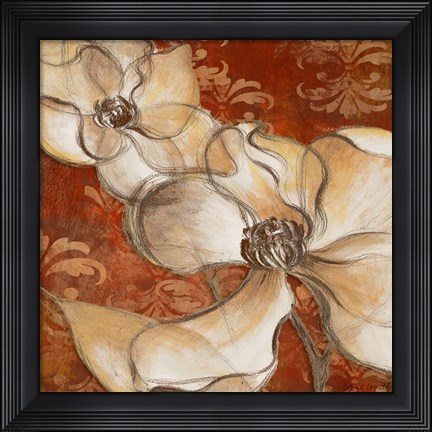 Framed Whispering Magnolia on Red II Print