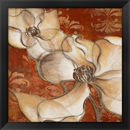 Framed Whispering Magnolia on Red II Print