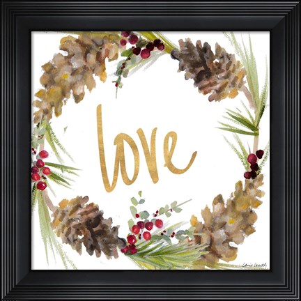 Framed Gold Christmas Wreath I Print