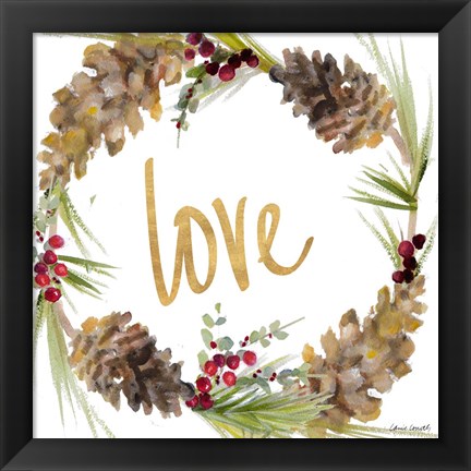 Framed Gold Christmas Wreath I Print