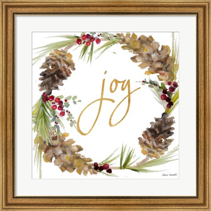 Framed Gold Christmas Wreath II Print