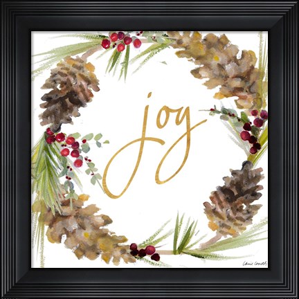 Framed Gold Christmas Wreath II Print