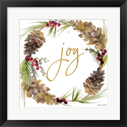 Framed Gold Christmas Wreath II Print