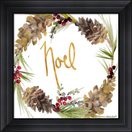 Framed Gold Christmas Wreath III Print