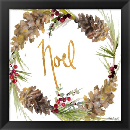 Framed Gold Christmas Wreath III Print