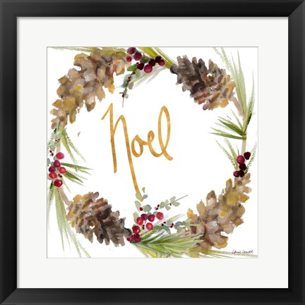 Framed Gold Christmas Wreath III Print