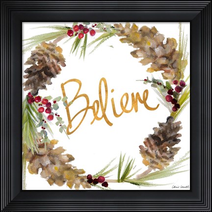 Framed Gold Christmas Wreath IV Print
