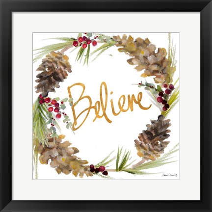 Framed Gold Christmas Wreath IV Print