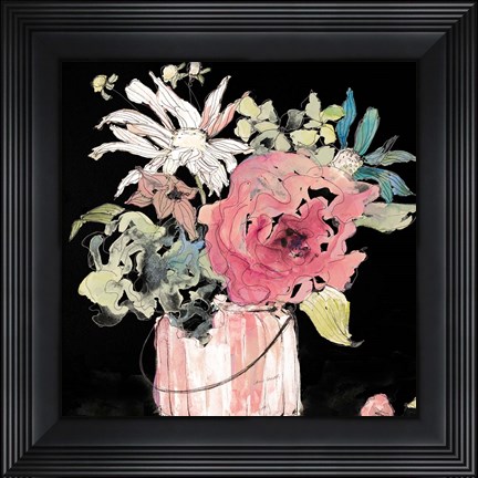 Framed Flower Burst on Black I Print