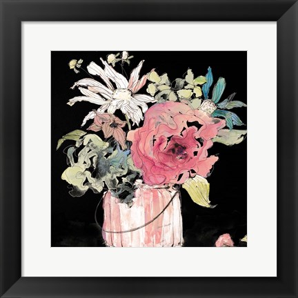 Framed Flower Burst on Black I Print