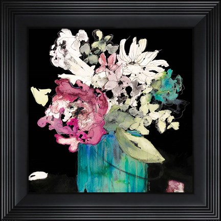 Framed Flower Burst on Black II Print