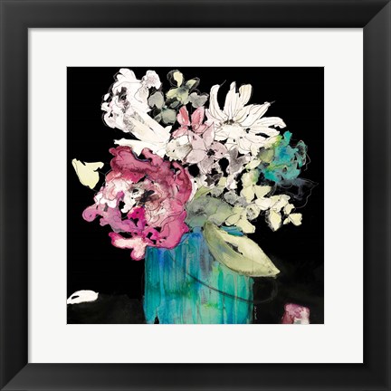 Framed Flower Burst on Black II Print