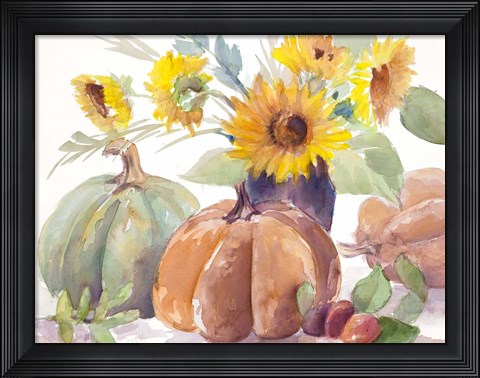 Framed Tawny Sunflowers and Pumpkins Print