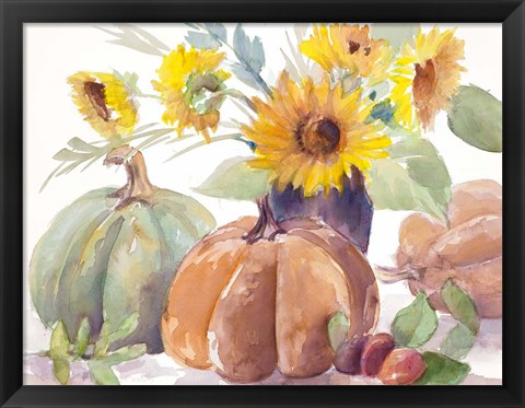 Framed Tawny Sunflowers and Pumpkins Print