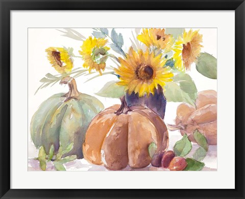 Framed Tawny Sunflowers and Pumpkins Print