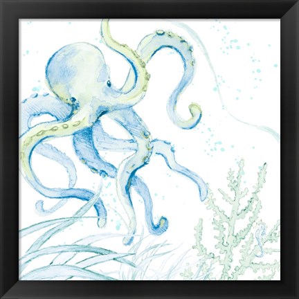 Framed Blue Octopus Print