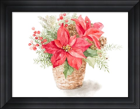 Framed Red Poinsettia Basket Print