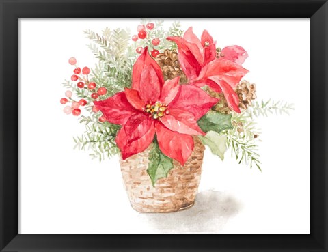 Framed Red Poinsettia Basket Print