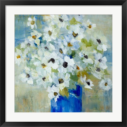 Framed Pop of White Flowers in Blue Vase Print