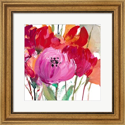 Framed Red and Pink Flower Garden Print