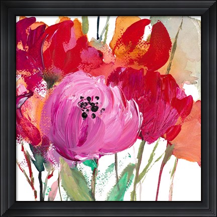 Framed Red and Pink Flower Garden Print