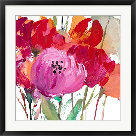 Framed Red and Pink Flower Garden Print