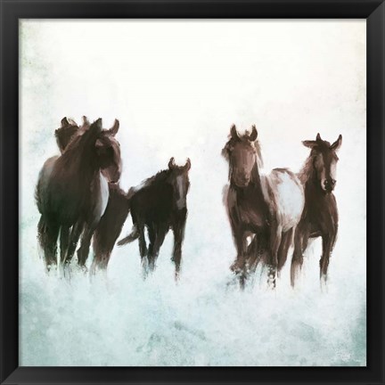 Framed Horses Running through the Surf Print