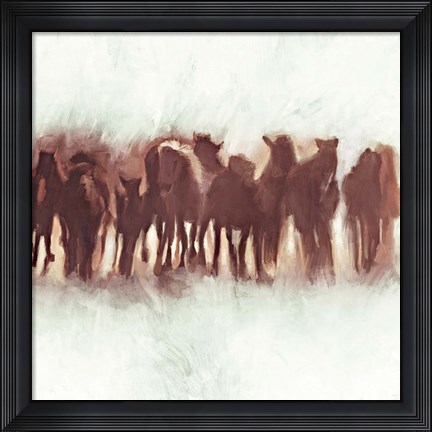 Framed Team of Brown Horses Running Print