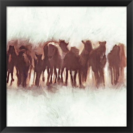 Framed Team of Brown Horses Running Print