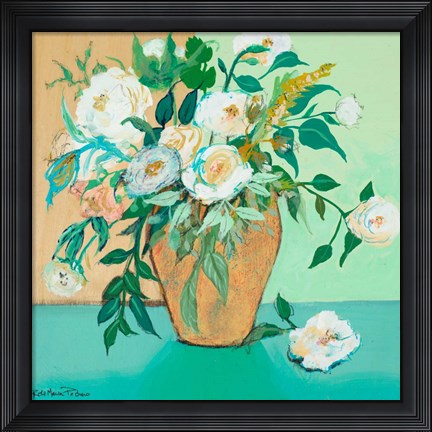 Framed Vase of White Roses Print
