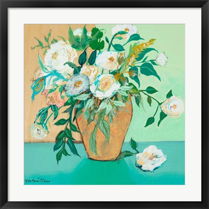 Framed Vase of White Roses Print