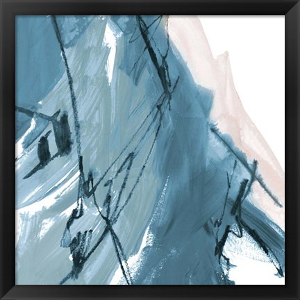 Framed Blue on White Abstract I Print