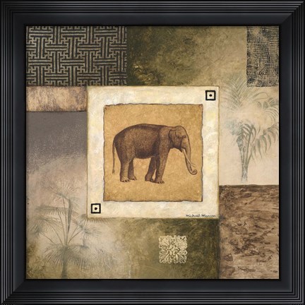 Framed Elephant Woodcut Print