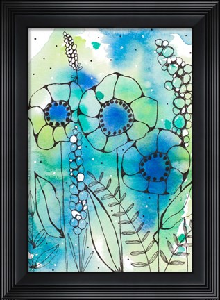 Framed Blue Watercolor Wildflowers I Print