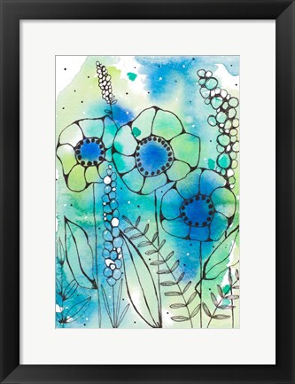 Framed Blue Watercolor Wildflowers I Print