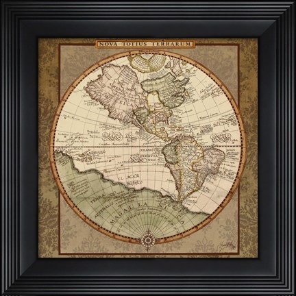 Framed Damask World Map I Print