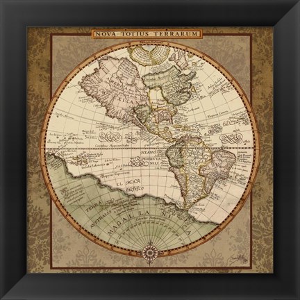 Framed Damask World Map I Print