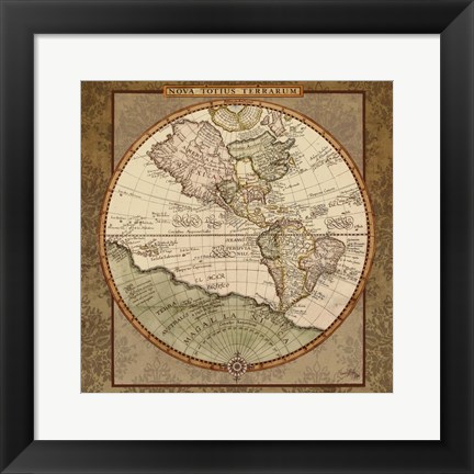 Framed Damask World Map I Print