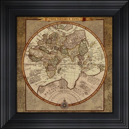Framed Damask World Map II Print